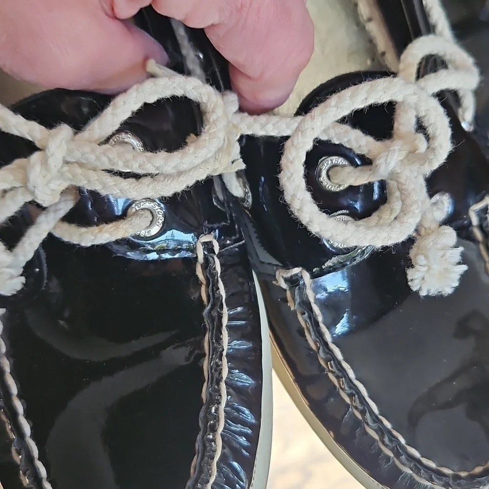Sperry Black Leather Boat Shoes 6 VGUC